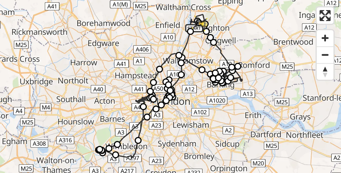 Flight path map showing Police Helicopter route from Greater London to Sewardstonebury