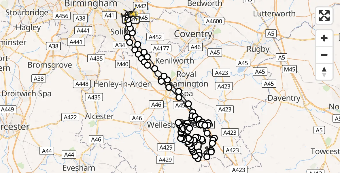 Flight route Police Helicopter Birmingham Airport - Birmingham Airport, 19 March 2026, 09:04