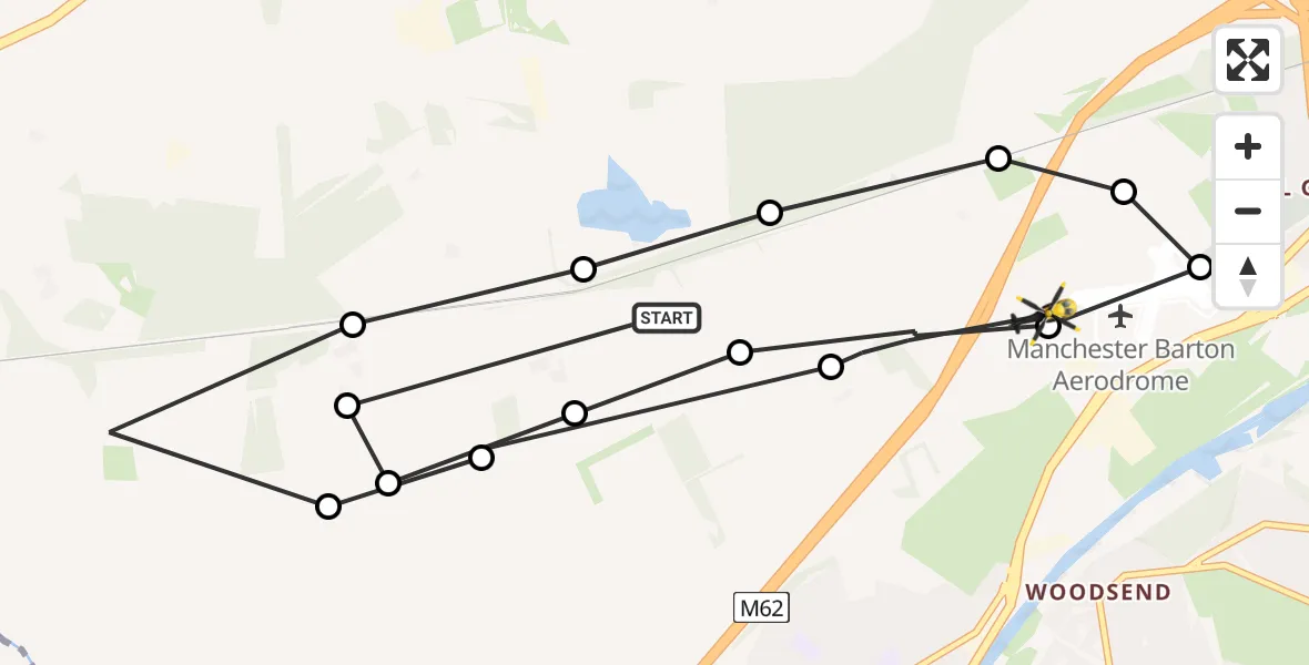 Flight path map showing Police Helicopter route from Irlam to Manchester Barton Aerodrome