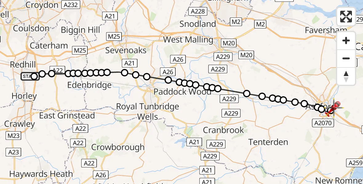 Routekaart van de vlucht: Air Ambulance Helicopter to Sevington, Kennington Road