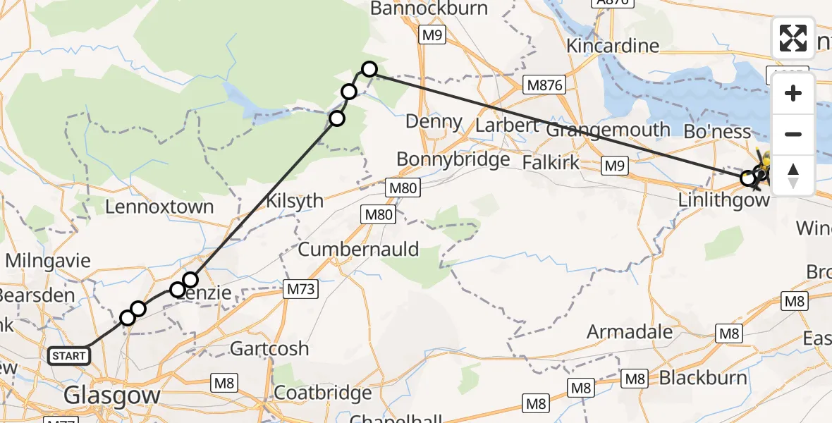 Routekaart van de vlucht: Police Helicopter to Champany, A904
