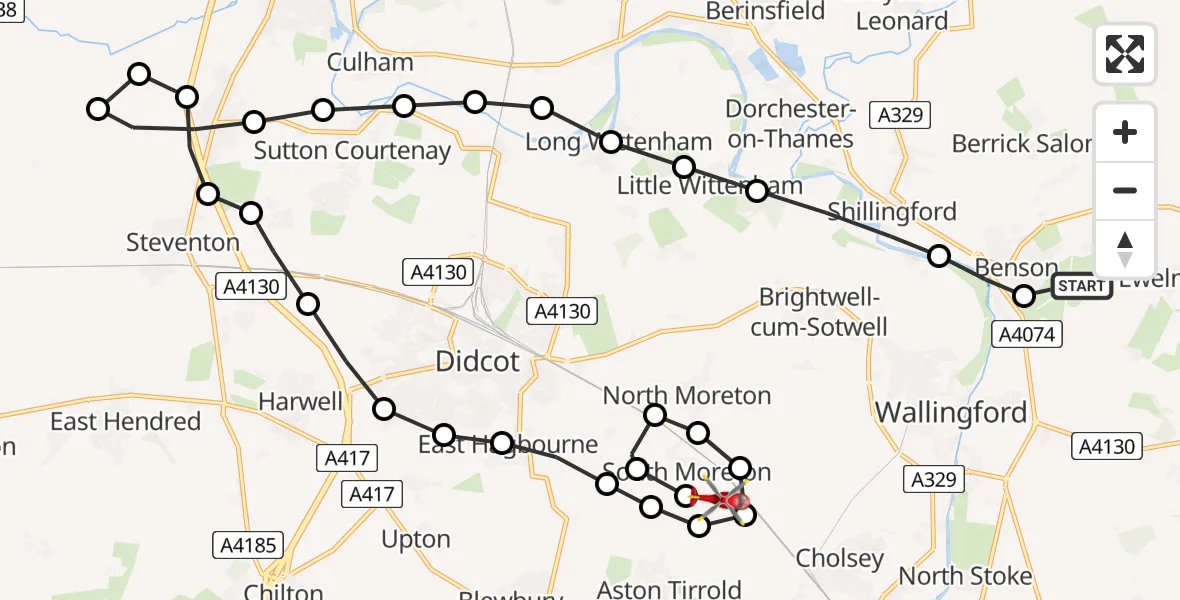Routekaart van de vlucht: Air Ambulance Helicopter to South Moreton, Hithercroft Road