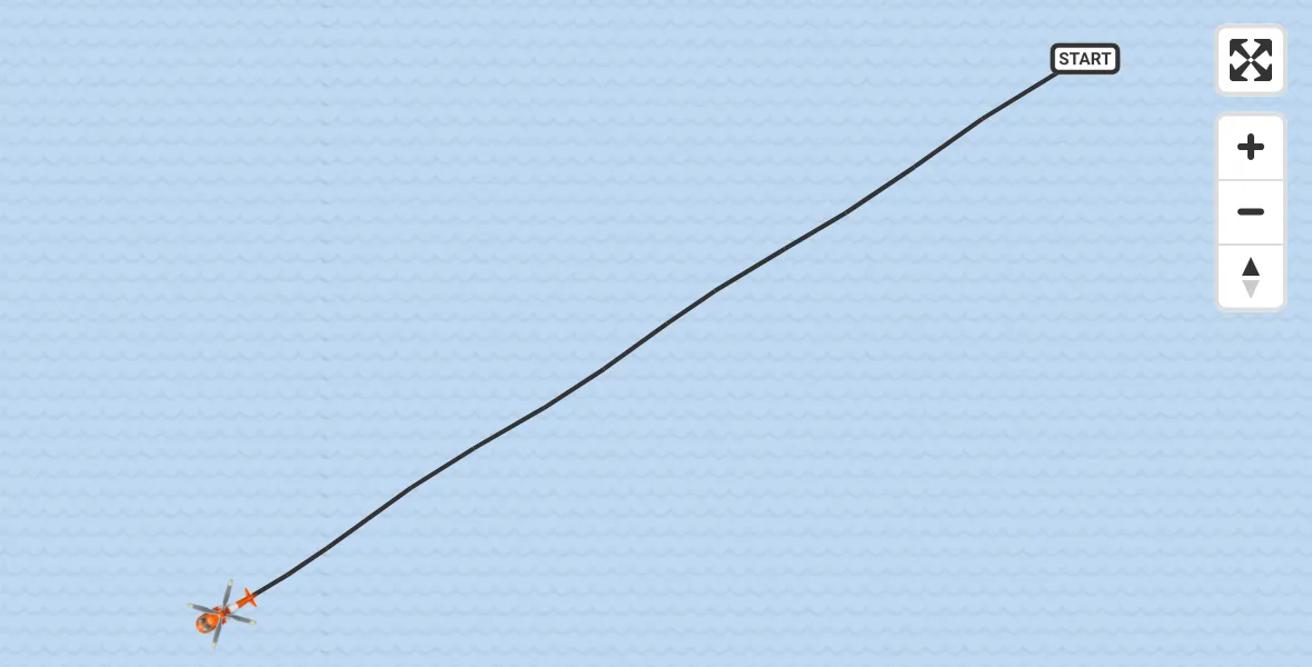 Flight path map showing Coastguard Helicopter route from North Atlantic Ocean to North Atlantic Ocean