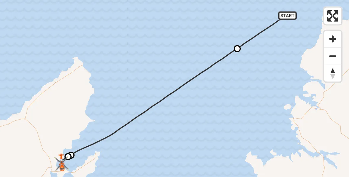 Flight path map showing Coastguard Helicopter route from North Atlantic Ocean to Steinis