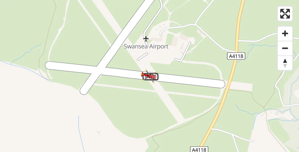 Flight path map showing Air Ambulance Helicopter route from Swansea Airport to Swansea Airport