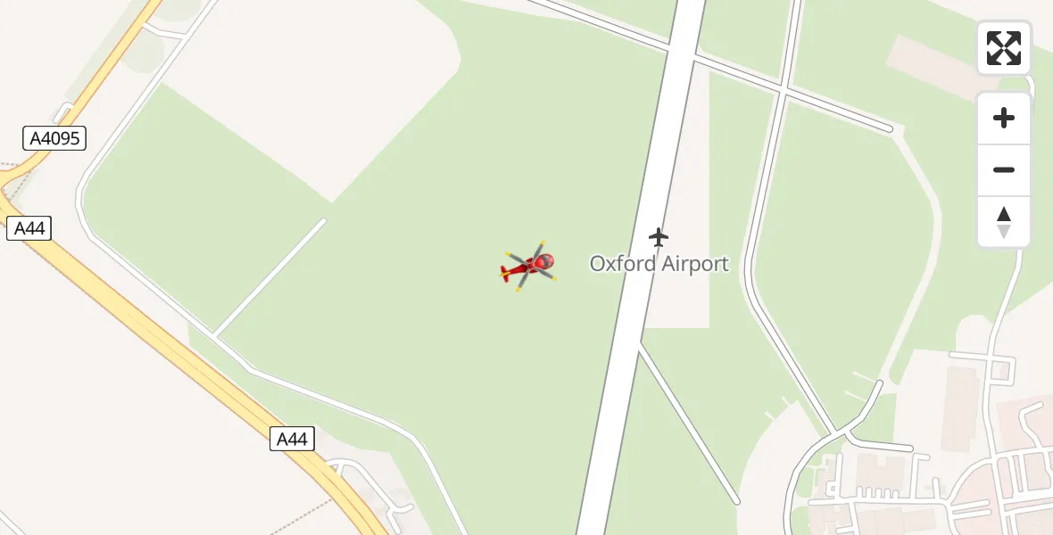 Flight path map showing Air Ambulance Helicopter route from London Oxford Airport to London Oxford Airport
