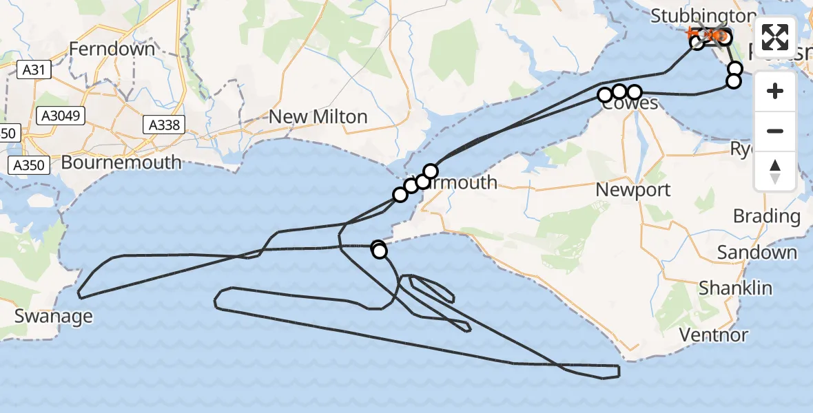 Flight path map showing Coastguard Helicopter route from Solent Airport to Solent Airport
