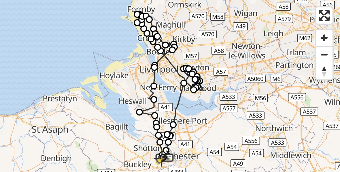 Routekaart van de vlucht: Police Helicopter to Hawarden Airport