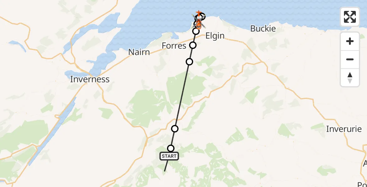 Routekaart van de vlucht: Coastguard Helicopter to Hopeman, Sea Park
