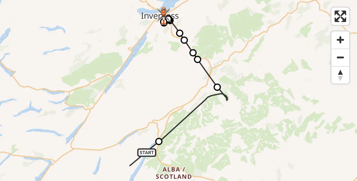 Routekaart van de vlucht: Coastguard Helicopter to Inverness, Raigmore Gardens