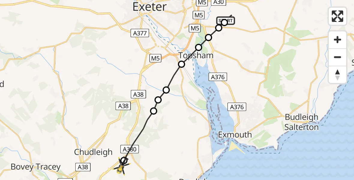 Flight path map showing Police Helicopter route from Clyst Honiton to Ideford