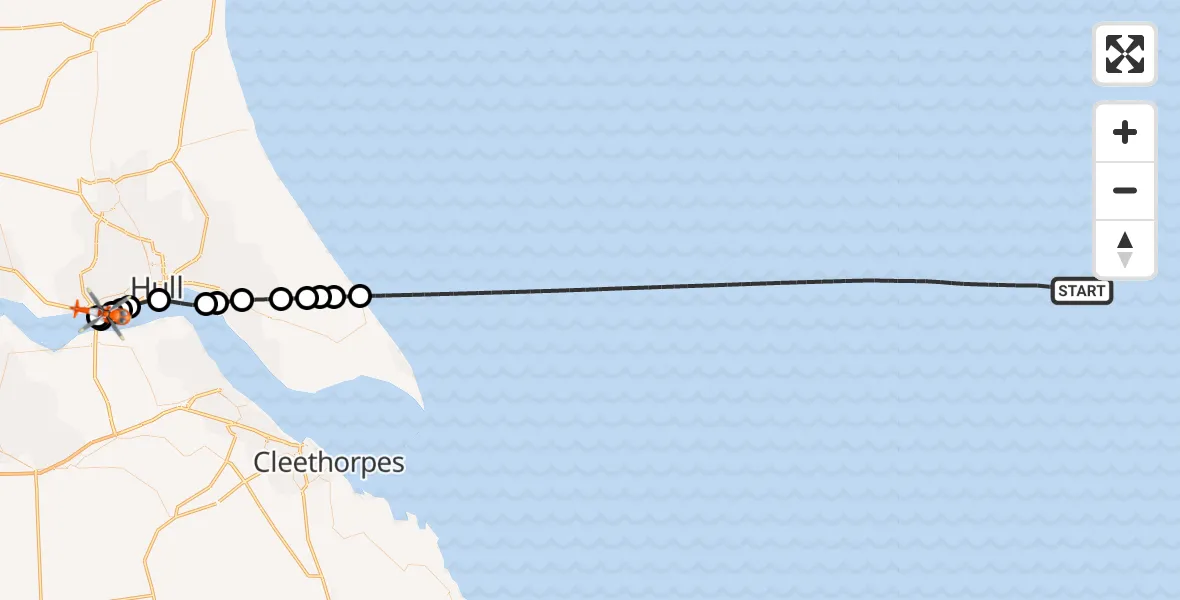 Flight path map showing Coastguard Helicopter route from North Sea to Hessle