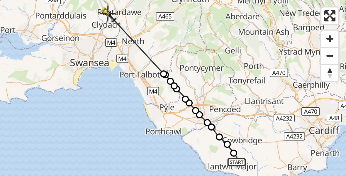 Flight path map showing Police Helicopter route from Llanmaes to Clydach