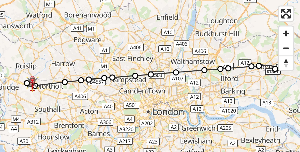 Routekaart van de vlucht: Air Ambulance Helicopter to RAF Northolt