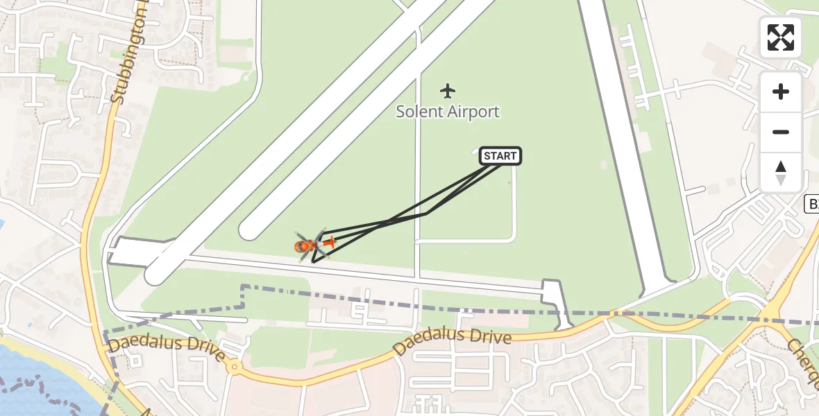 Flight path map showing Coastguard Helicopter route from Solent Airport to Solent Airport