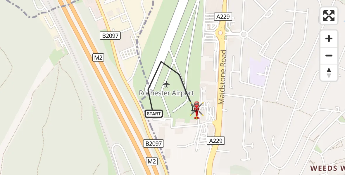 Flight path map showing Air Ambulance Helicopter route from Rochester Airport to Rochester Airport