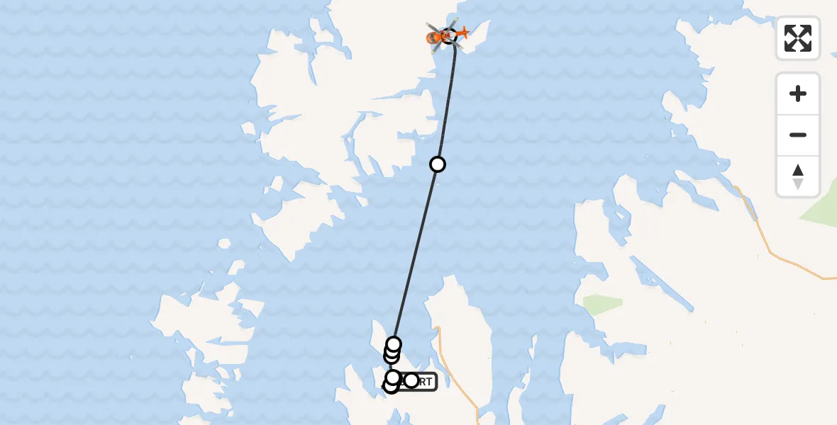Flight path map showing Coastguard Helicopter route from Edinbane - An t-Aodann Bàn to Mealabost