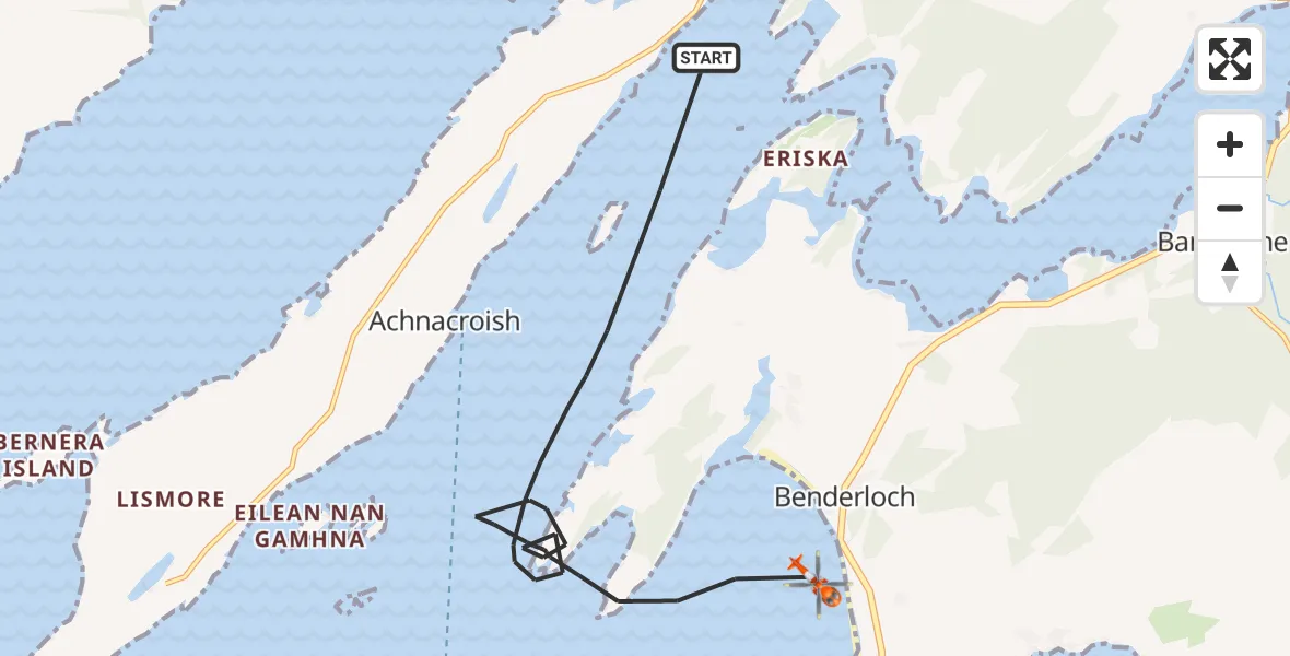 Flight path map showing Coastguard Helicopter route from Inner Seas to Inner Seas