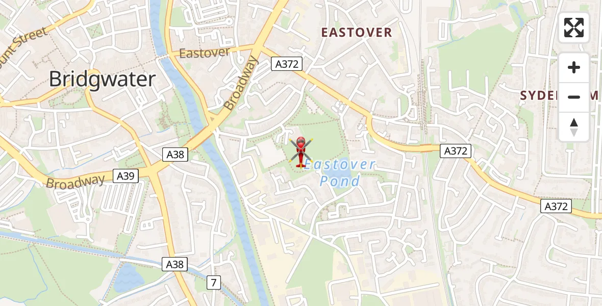 Flight path map showing Air Ambulance Helicopter route from Bridgwater to Bridgwater