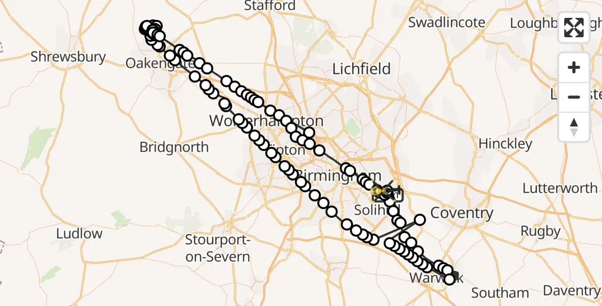 Flight route Police Helicopter Birmingham Airport - Birmingham Airport, 19 March 2026, 20:33