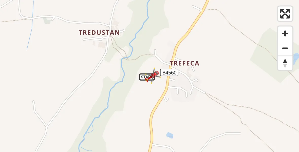 Flight path map showing Air Ambulance Helicopter route from Talgarth to Talgarth