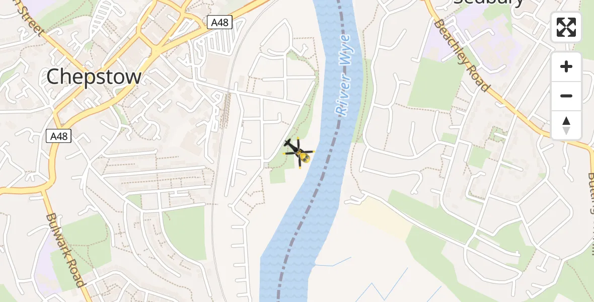 Flight path map showing Police Helicopter route from Chepstow to Chepstow