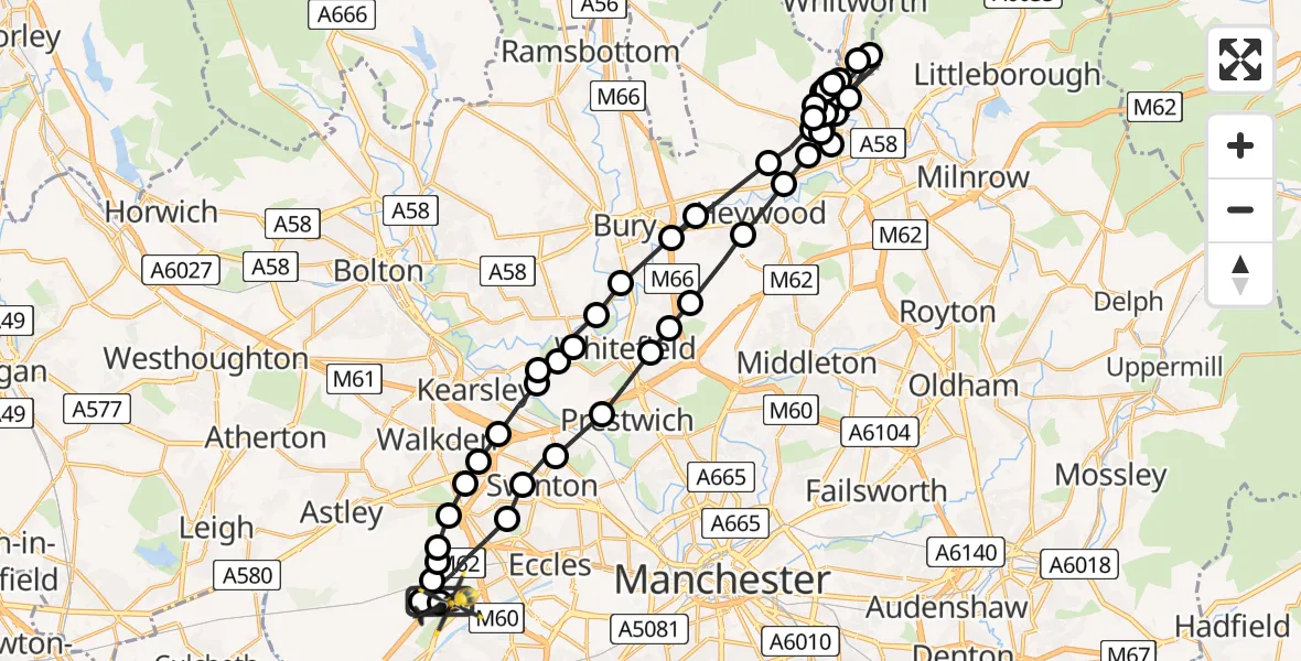 Routekaart van de vlucht: Police Helicopter to Manchester Barton Aerodrome