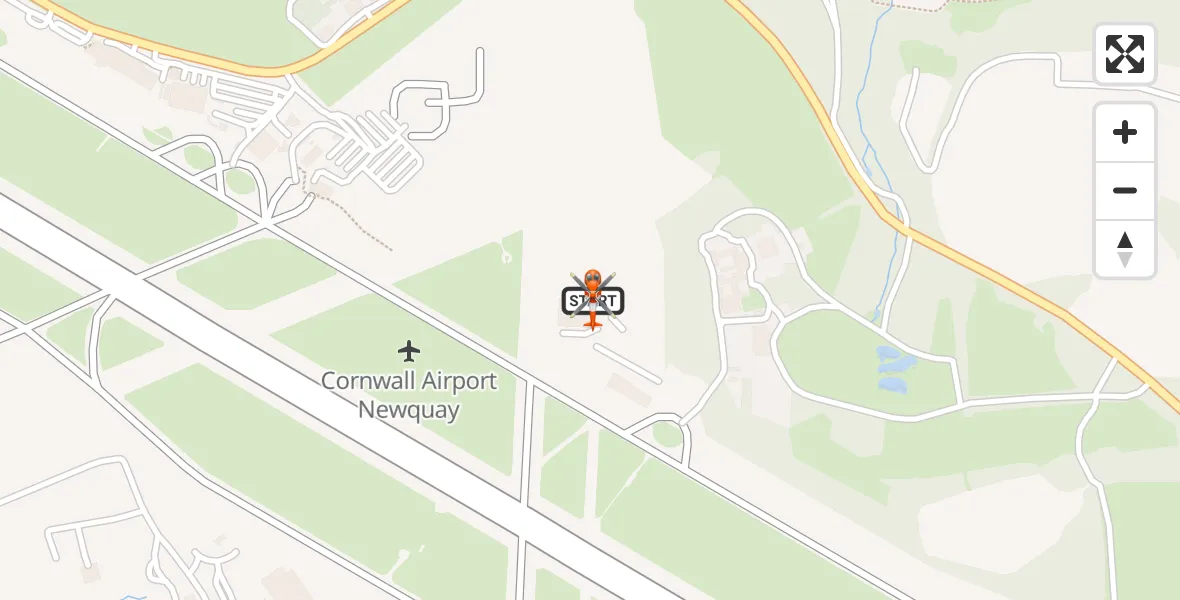 Flight path map showing Coastguard Helicopter route from Cornwall Airport Newquay to Cornwall Airport Newquay