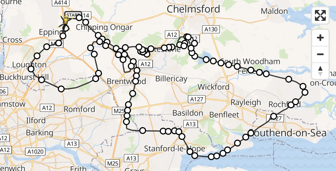 Flight path map showing Police Helicopter route from North Weald Bassett to North Weald Bassett