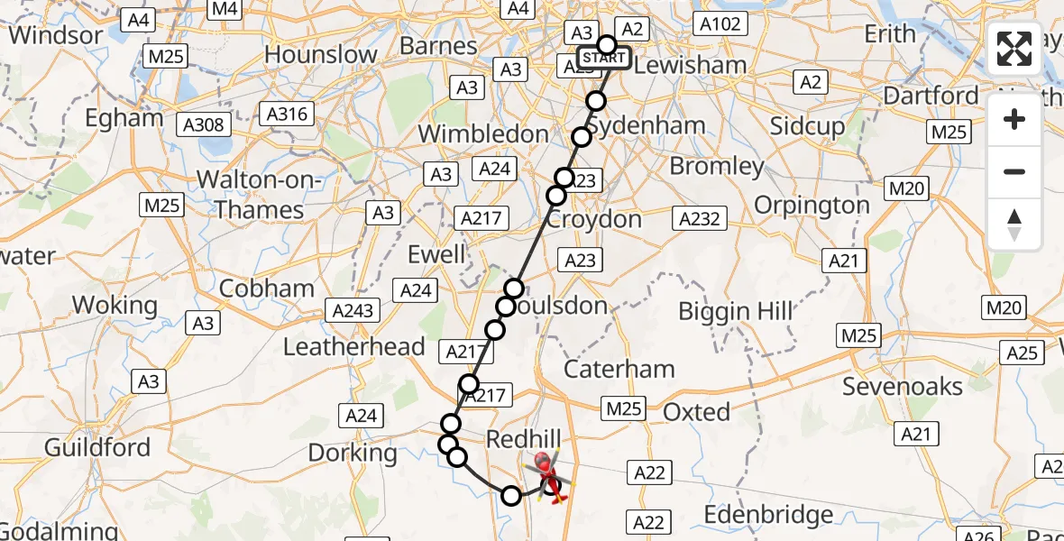 Routekaart van de vlucht: Air Ambulance Helicopter to Redhill Aerodrome