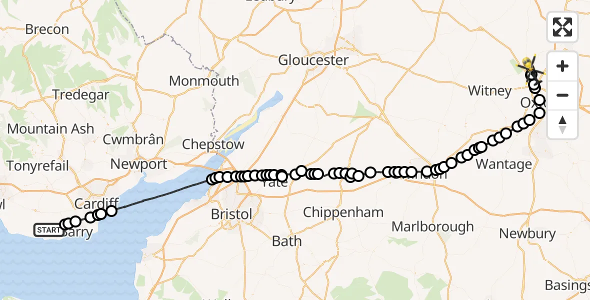 Flight path map showing Police Helicopter route from Llancarfan to Kidlington
