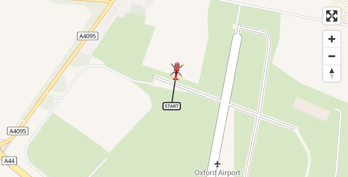 Flight path map showing Air Ambulance Helicopter route from London Oxford Airport to London Oxford Airport