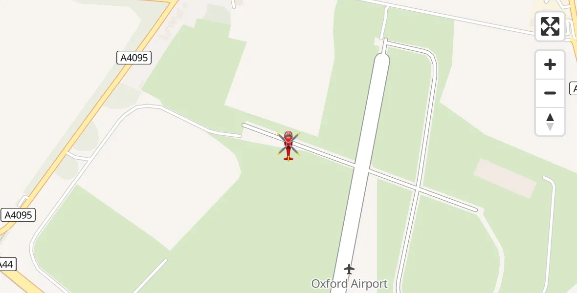 Flight path map showing Air Ambulance Helicopter route from London Oxford Airport to London Oxford Airport