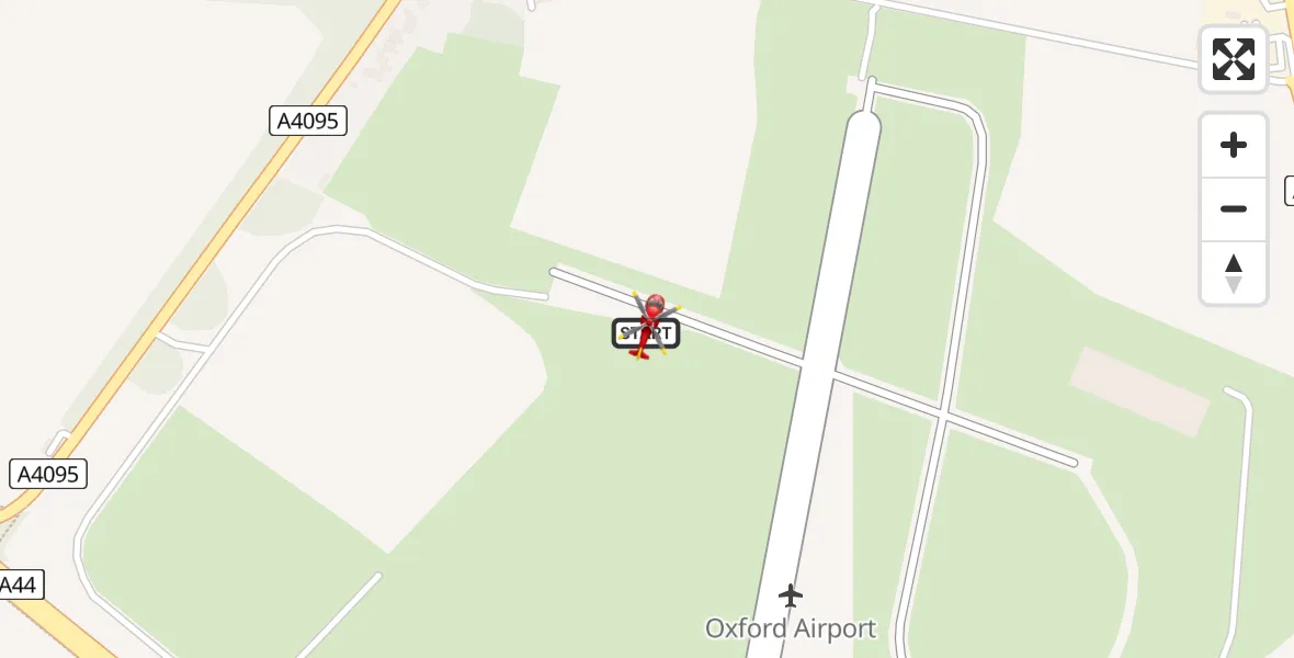 Flight path map showing Air Ambulance Helicopter route from London Oxford Airport to London Oxford Airport