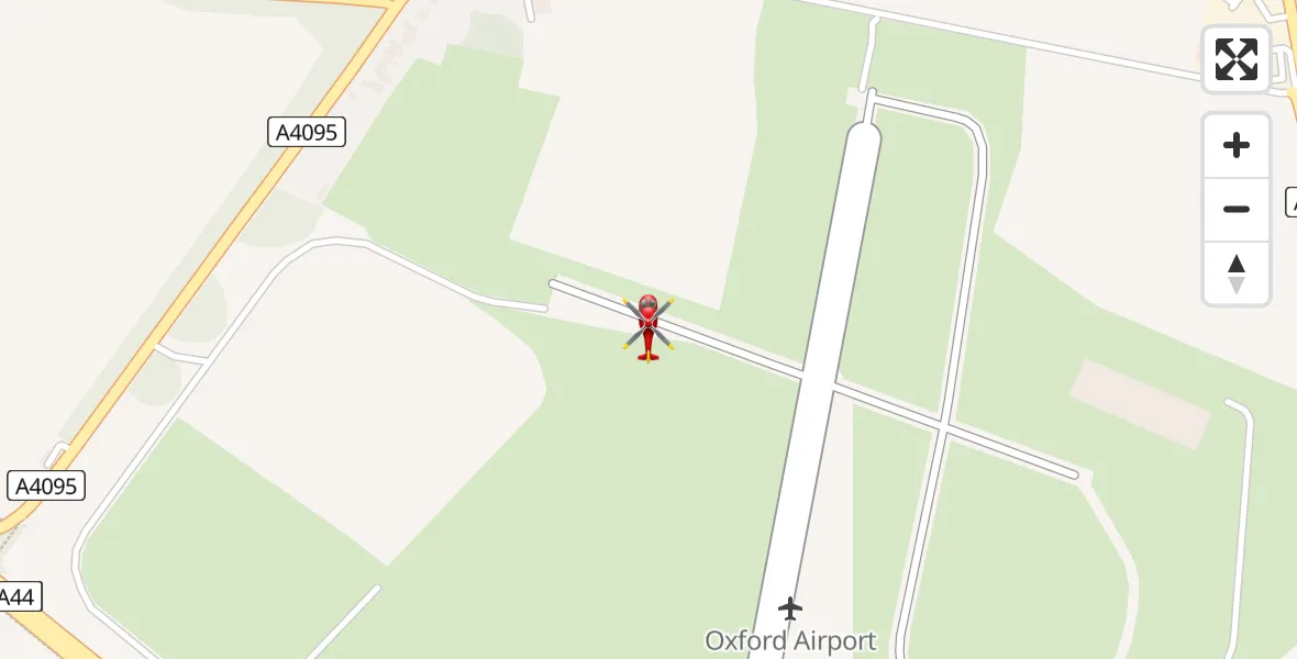Flight path map showing Air Ambulance Helicopter route from London Oxford Airport to London Oxford Airport