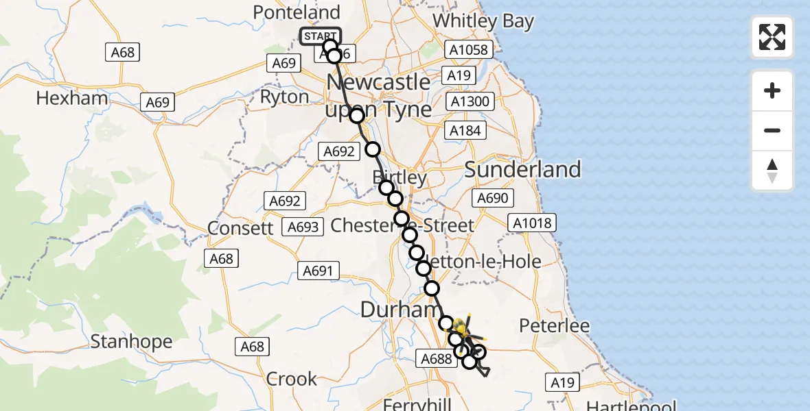 Flight path map showing Police Helicopter route from Newcastle International Airport to Cassop