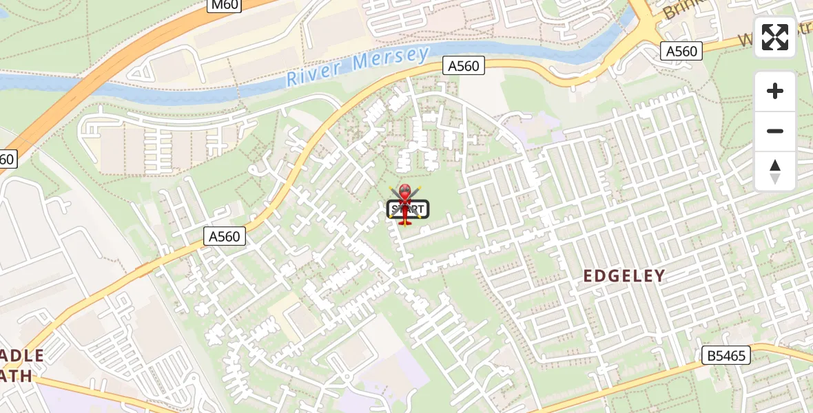 Flight path map showing Air Ambulance Helicopter route from Cheadle to Cheadle