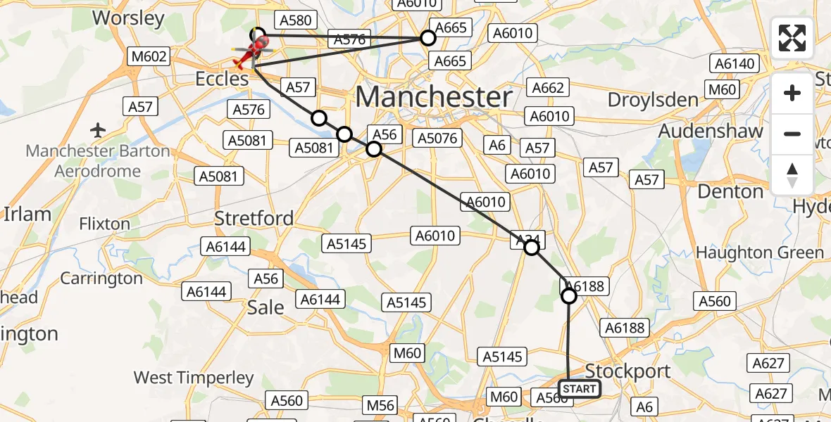 Routekaart van de vlucht: Air Ambulance Helicopter to Eccles, Vauban Drive