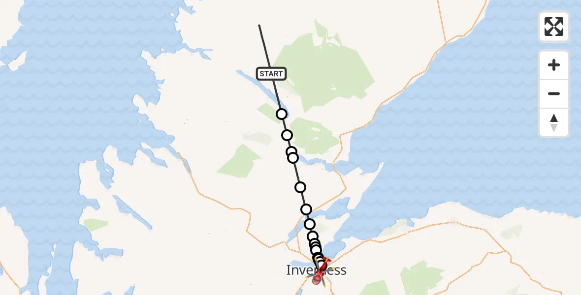 Flight path map showing Air Ambulance Helicopter route from Crask to Inverness