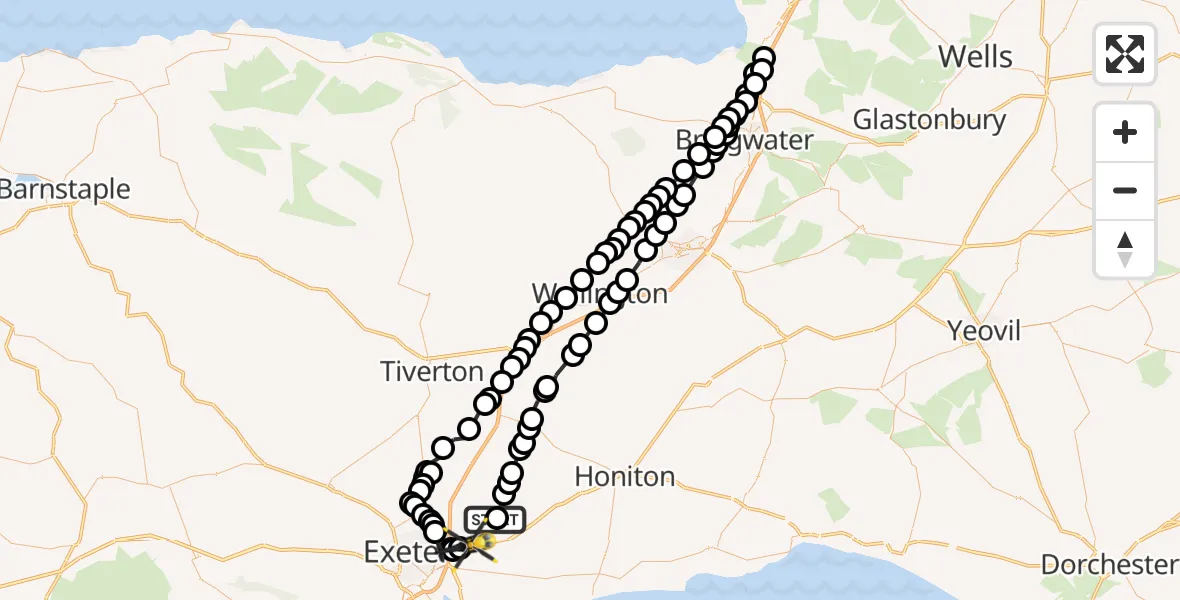 Flight path map showing Police Helicopter route from East Devon to Clyst Honiton