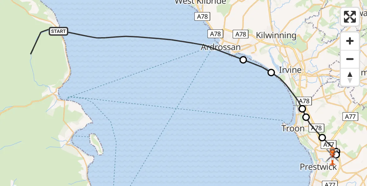 Routekaart van de vlucht: Coastguard Helicopter to Glasgow Prestwick Airport