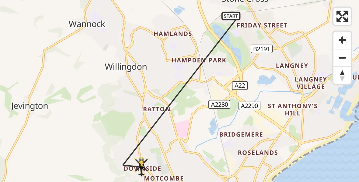 Flight path map showing Police Helicopter route from Eastbourne to Eastbourne
