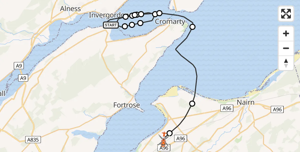 Routekaart van de vlucht: Coastguard Helicopter to Inverness Airport