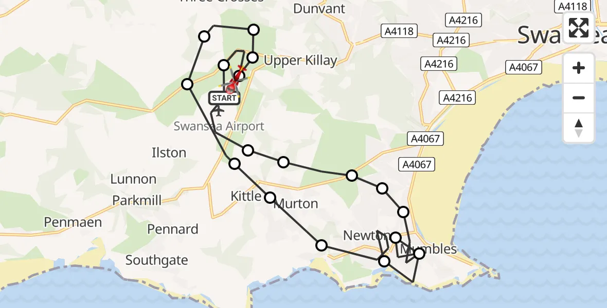 Routekaart van de vlucht: Air Ambulance Helicopter to Swansea Airport