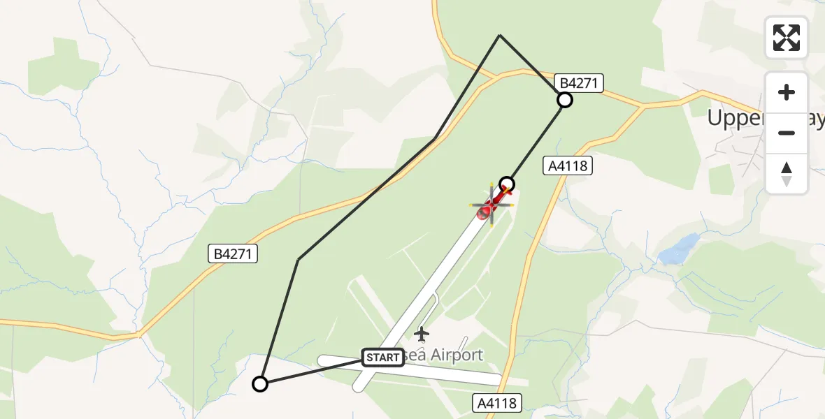 Flight path map showing Air Ambulance Helicopter route from Swansea Airport to Swansea Airport