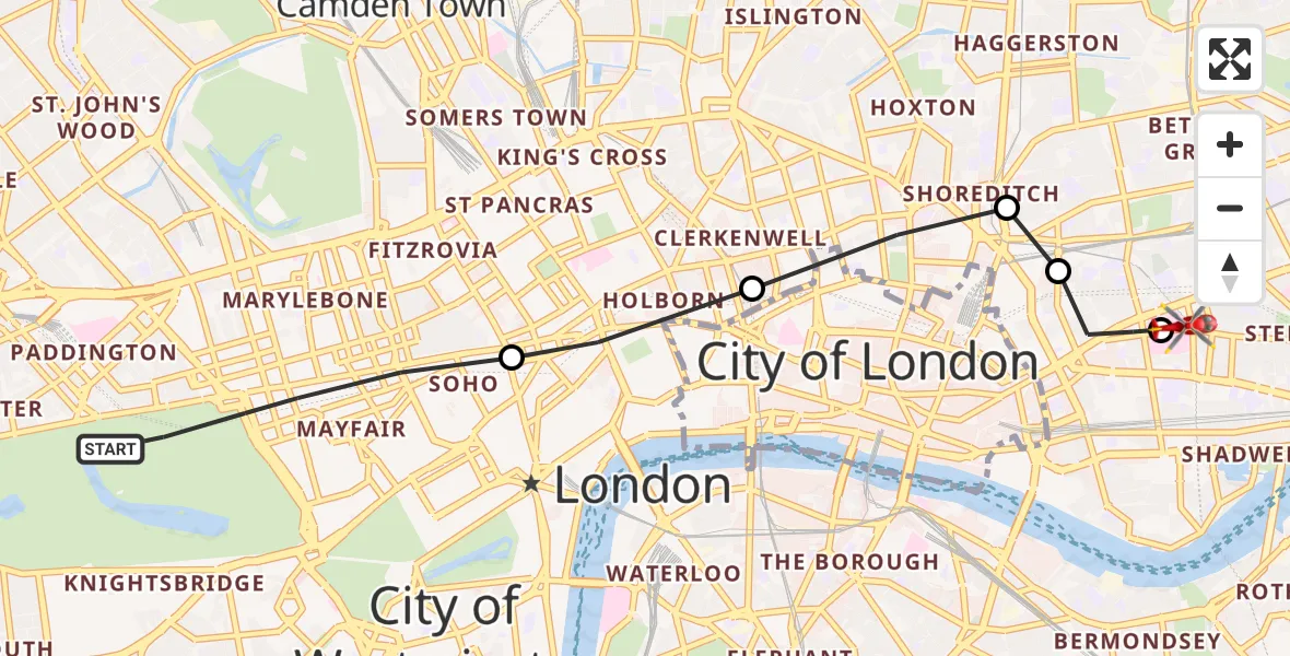 Routekaart van de vlucht: Air Ambulance Helicopter to Royal London Hospital