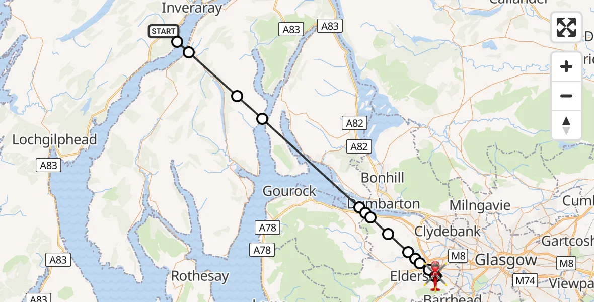 Routekaart van de vlucht: Air Ambulance Helicopter to Royal Alexandria Hospital Paisley