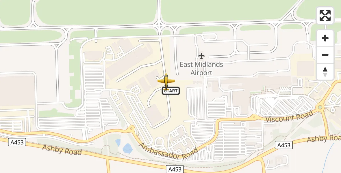 Flight path map showing Police Aircraft route from East Midlands Airport to East Midlands Airport