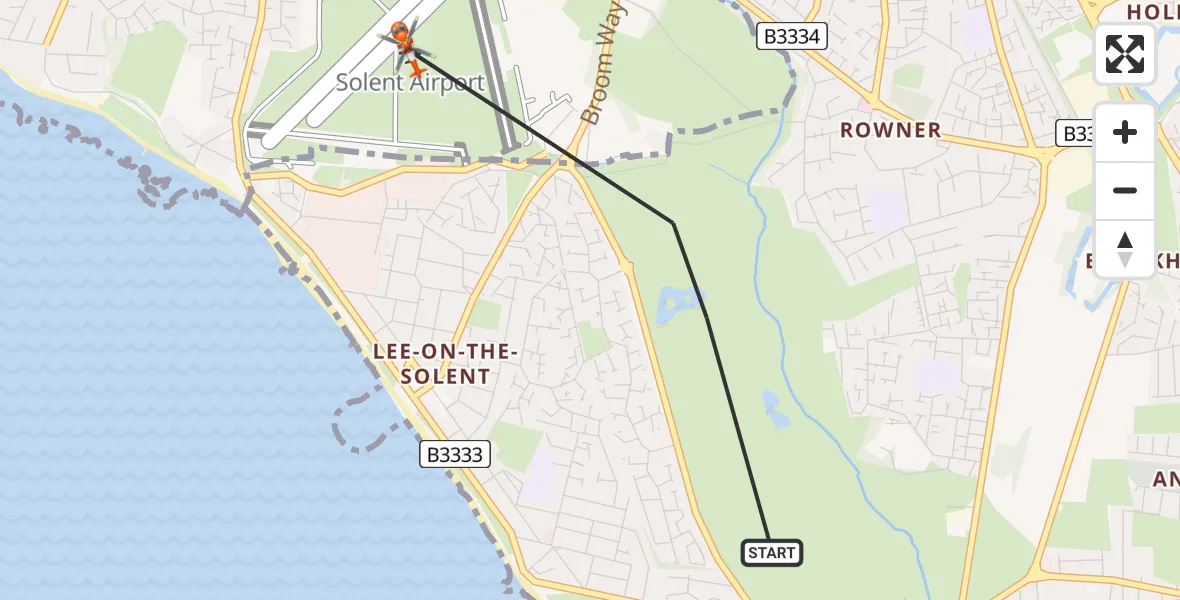 Flight path map showing Coastguard Helicopter route from Lee-on-the-Solent to Solent Airport