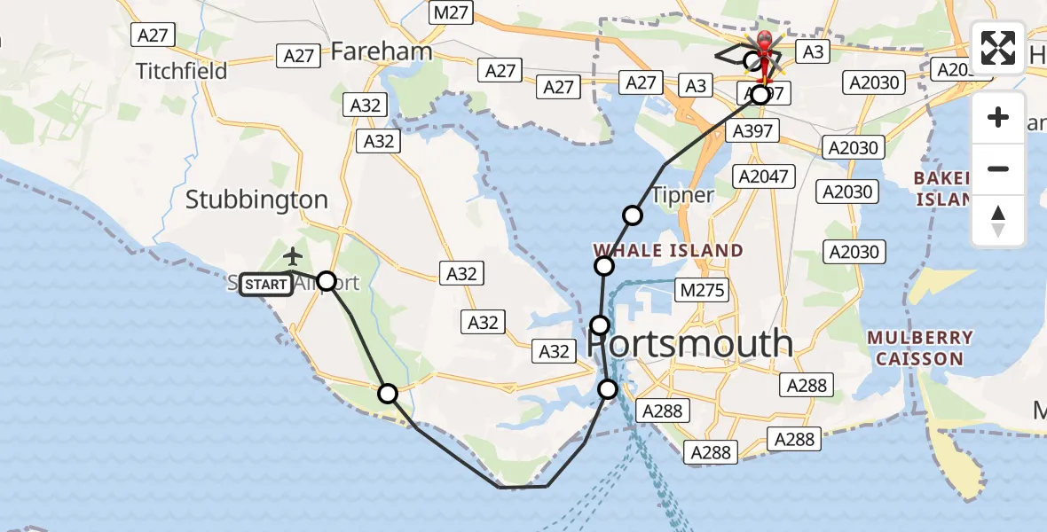 Routekaart van de vlucht: Air Ambulance Helicopter to Queen Alexandra Hospital